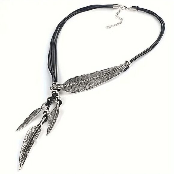 Boho Stainless Steel Feather Pendant Necklace - Picture 2 of 4